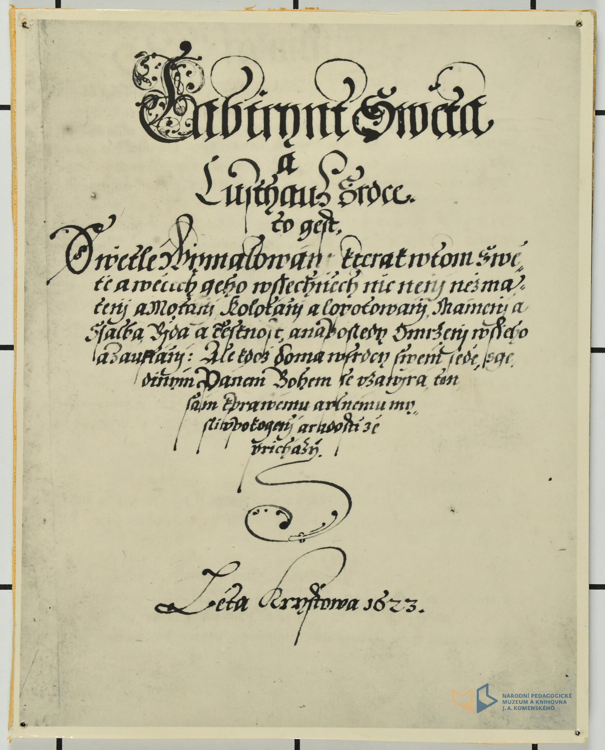 Labyrint světa a lusthaus(ráj) srdce - titulní list českého rukopisu